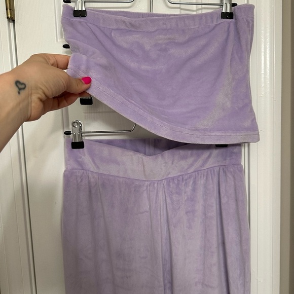 Brave Soul Women’s Two Piece Velvet Set Medium Lilac Purple Tube Top Flare Pants - Picture 3 of 10